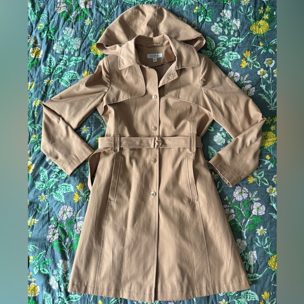Via Spiga Water Resistant Cotton Blend Coat with Removable Hood | Size S | Camel